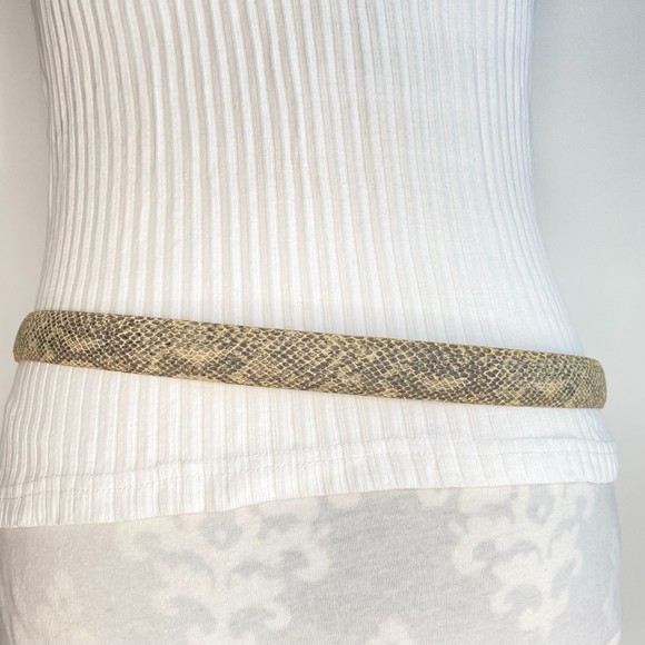 Elaine Conye Belt Beige Gray Snakeskin Leather Distressed Plate Pin Buckle 1X - Picture 3 of 11